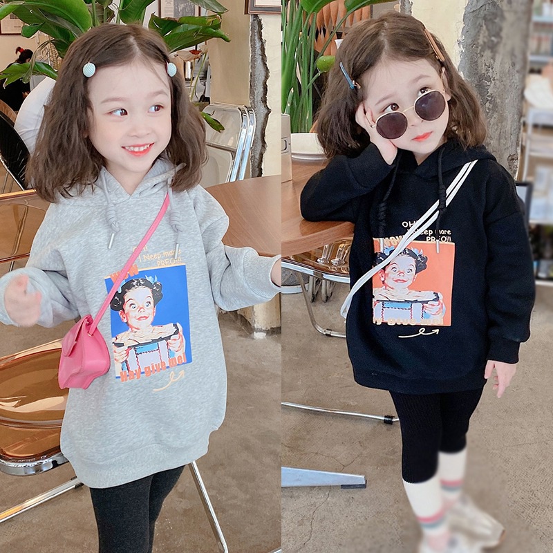 Áo hoodie dáng rộng họa tiết hoạt hình phong cách Hàn Quốc cho bé gái