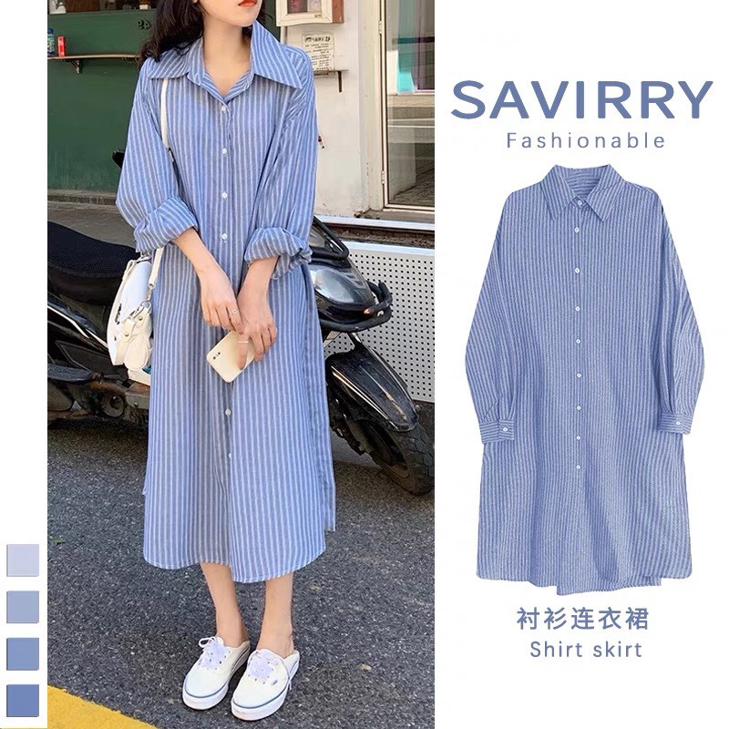 Váy sơ mi kẻ sọc tặng kèm đai Rosie Dream Shop