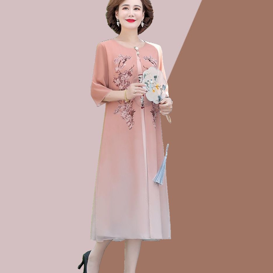 Đầm Sườn Xám Cách Tân Chất Liệu Chiffon Cao Cấp Thời Trang Mùa Hè Cho Nữ Trung Niên