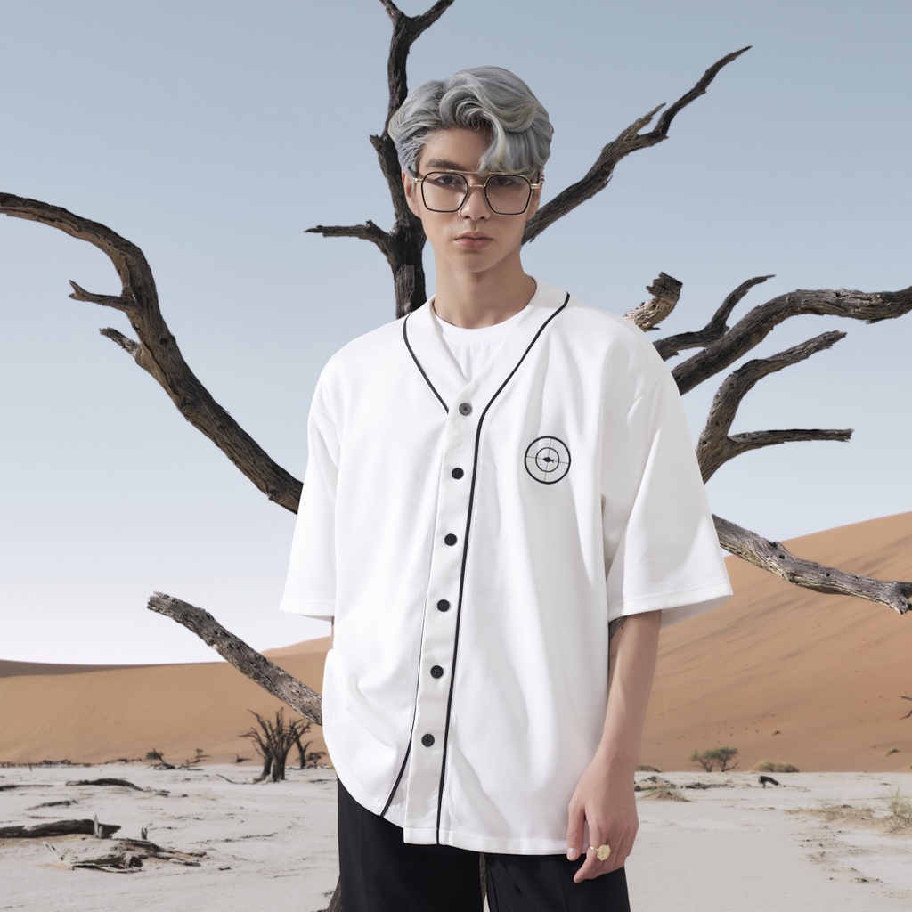 Áo sơ mi trắng bóng chày tay ngắn thêu họa tiết cao cấp chất thun Poly độ bền cao CATSA ASN176