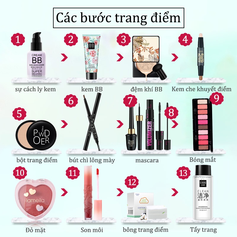 Bộ 13 cái Bộ trang điểm-Bộ 12 Mỹ Phẩm Trang Điểm-URBXXM-T12