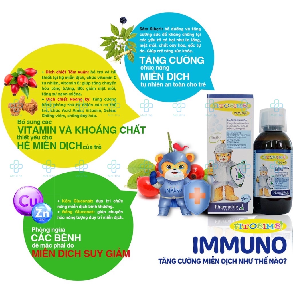 Fitobimbi Immuno - Tăng Sức Đề Kháng Cho Bé, Miễn Dịch, Bổ Sung Vitamin Và Khoáng Chất, Kẽm (Lọ 200ml) [Chính Hãng]