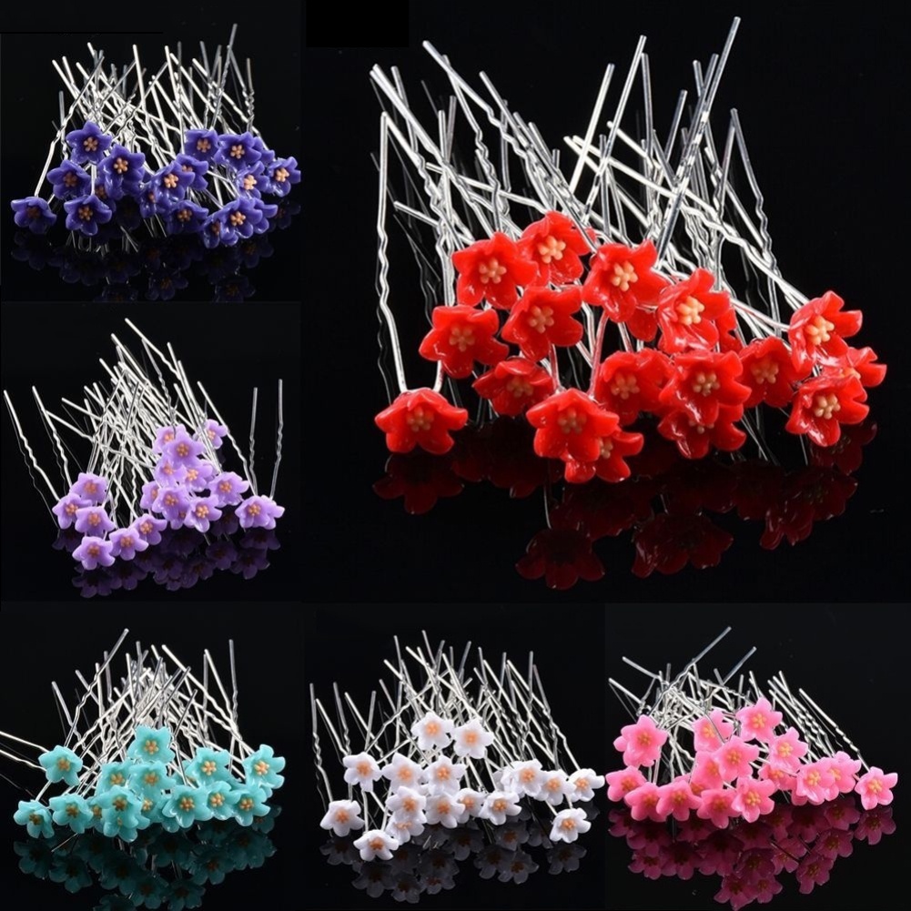 Set 10 trâm cài tóc dạng chữ U đính hoa nữ tính thời trang