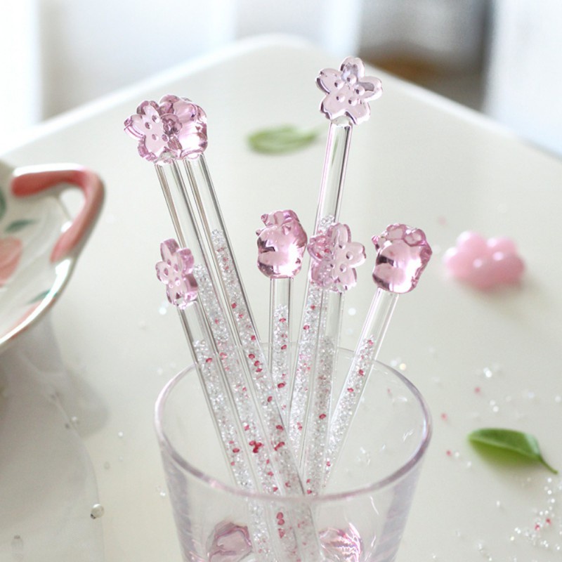 Trong Sakura Thủy Tinh Khuấy Dính Sáng Tạo Mèo Móng Vuốt Trà Sữa Cà Phê Khuấy Thủy Tinh Dính Khuấy Cần