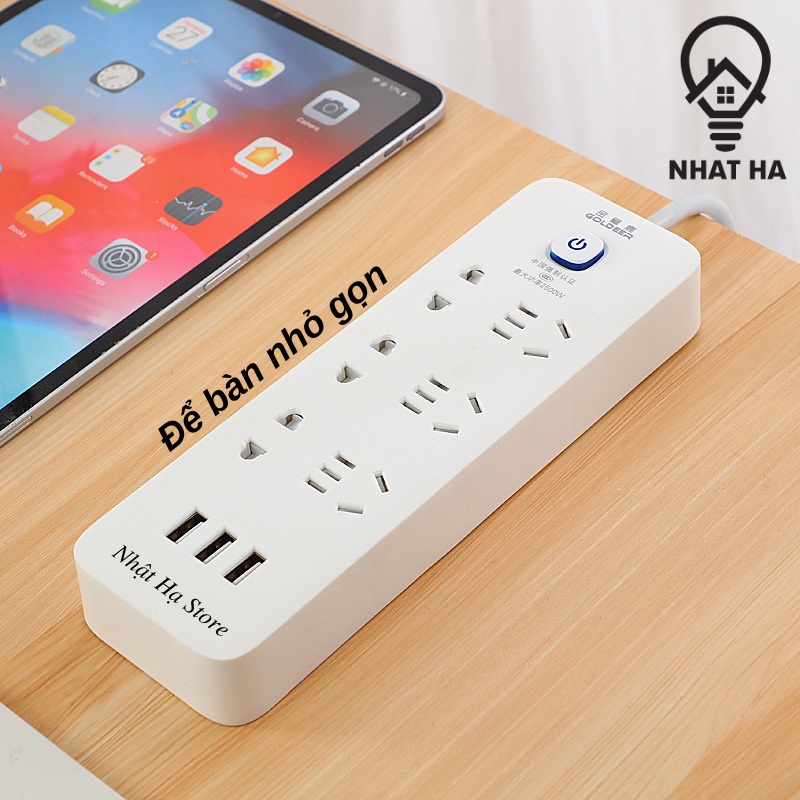 Ổ Cắm Điện Đa Năng Nhật Hạ 2 cổng USB Công tắc độc lập có đèn báo chịu tải 2500W an toàn chống giật dây dài 3m M42U