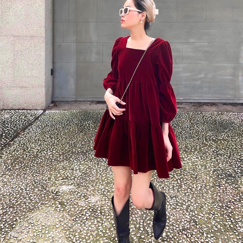 Váy suông nhung nhún tầng siêu xinh | BigBuy360 - bigbuy360.vn