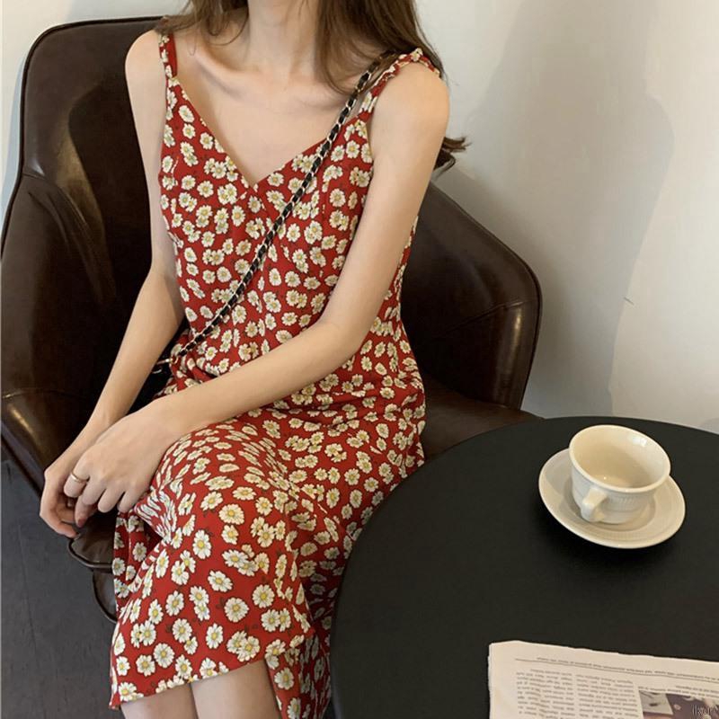 đầm hoa váy hoa nhí Women's Beach Style Flowers Print Backless Summer Sexy Midi Dress