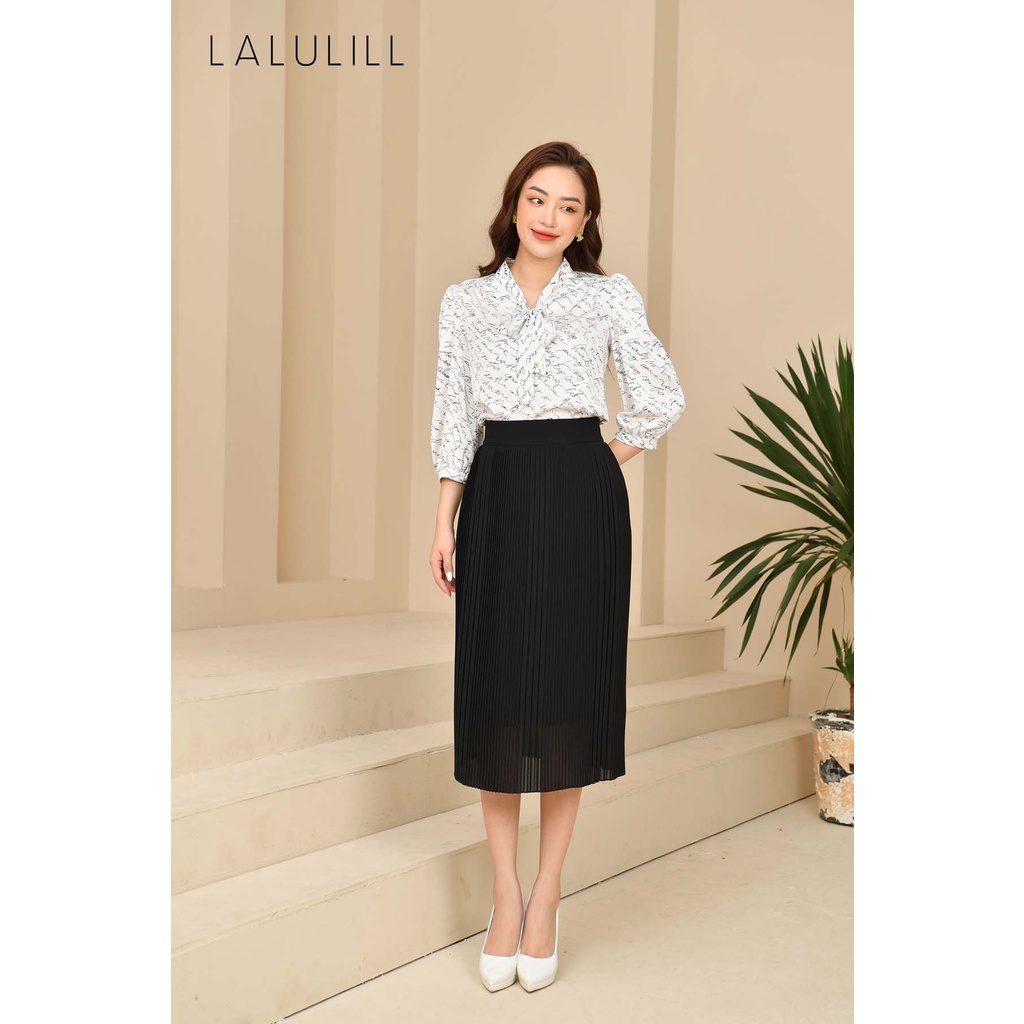 LALULILL - Chân váy 2 lớp dập ly chiffon màu đen