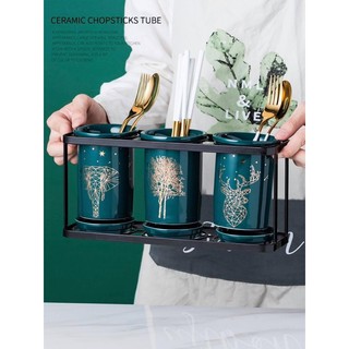 Ống cắm đũa sứ xanh