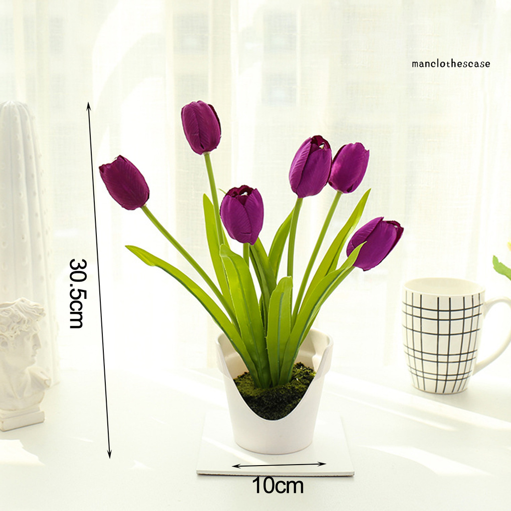 Chậu Hoa Tulip Nhân Tạo 6 Bông Trang Trí Nhà Cửa