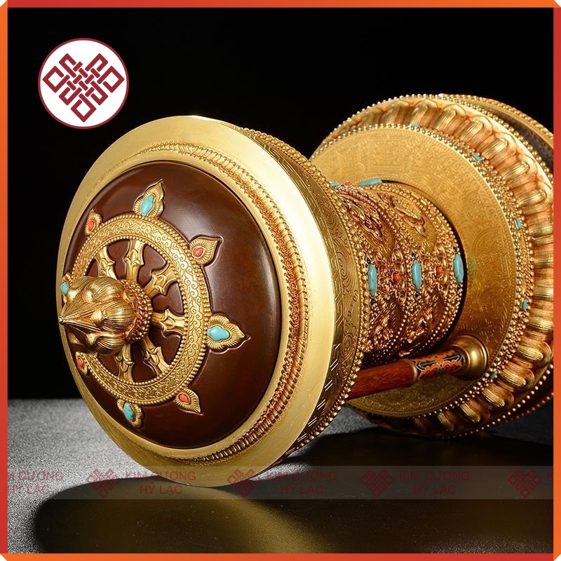 Kinh Luân Điện Phong Thủy Để Bàn - Bánh Xe Mani Mật Tông [Kim Cương Hỷ Lạc] Cẩn Đá Cao Cấp