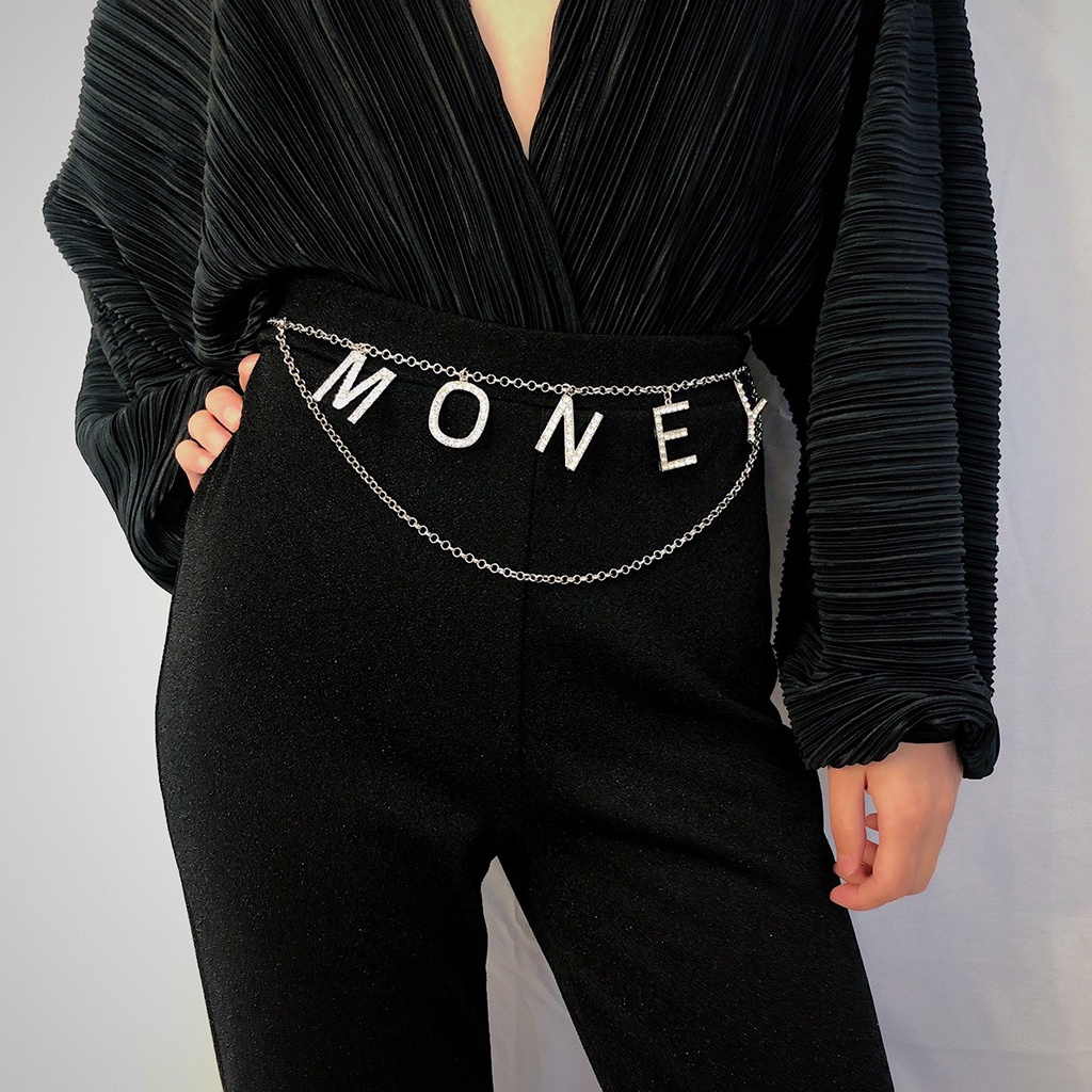 Đai váy xích CHỮ RƠI M O N E Y dây xích đính đá sang chảnh hàng loại 1