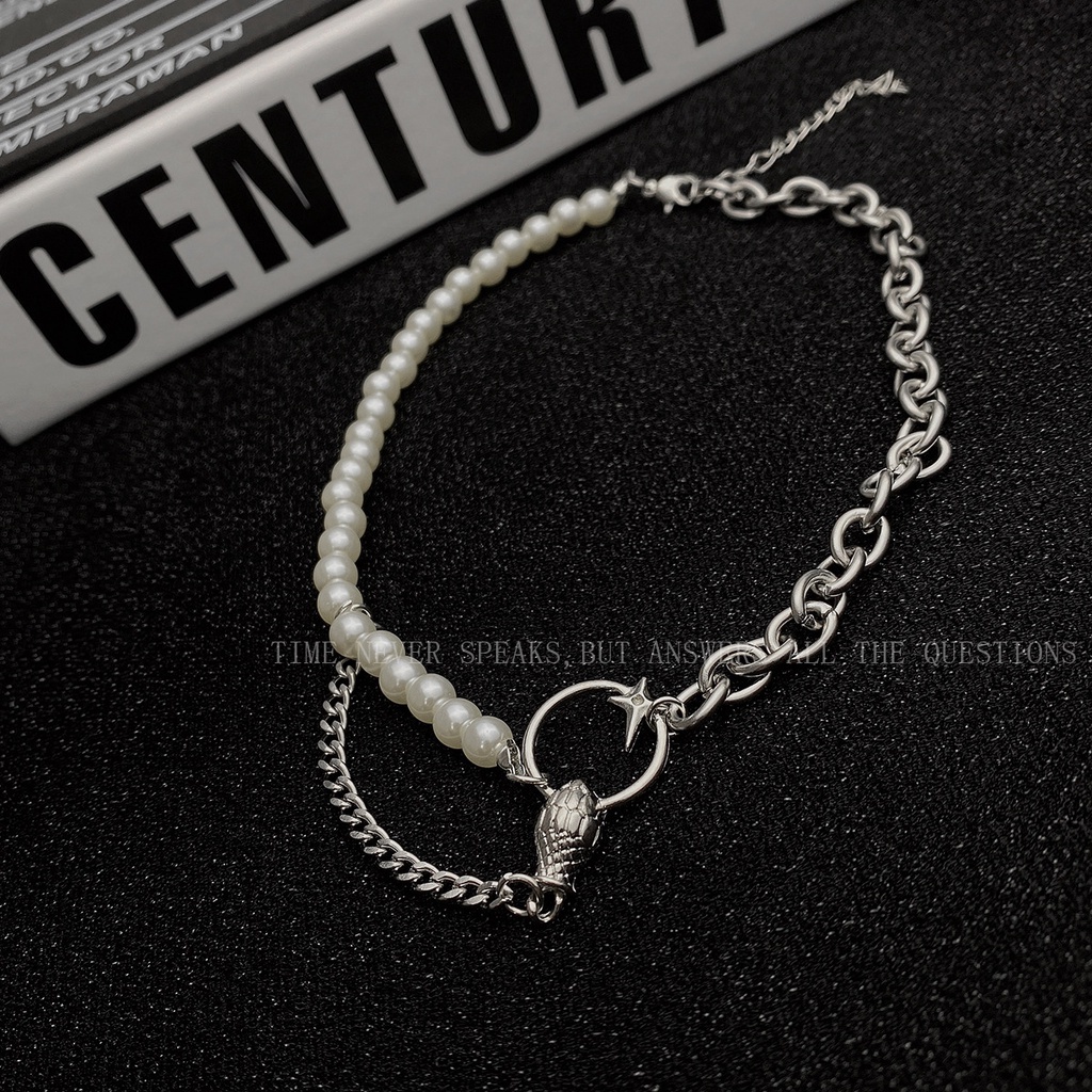 Vòng Cổ Mặt Hình Đầu Rắn / Ngôi Sao Đính Ngọc Trai Phong Cách Hàn Quốc 19A1243