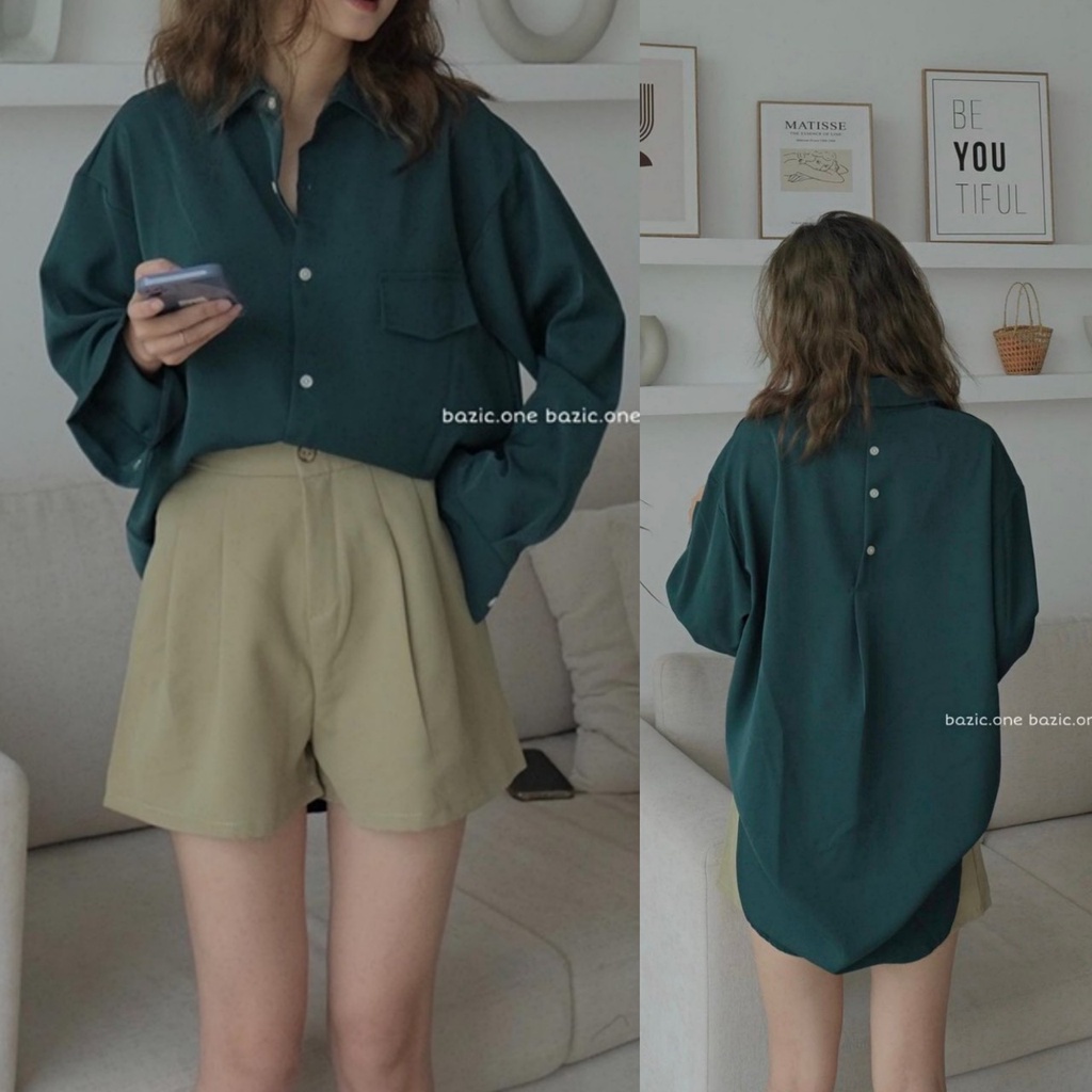 Áo sơ mi dài tay oversize vạt đuôi cá, sơ mi dài tay cúc sau lưng Somivattom1104
