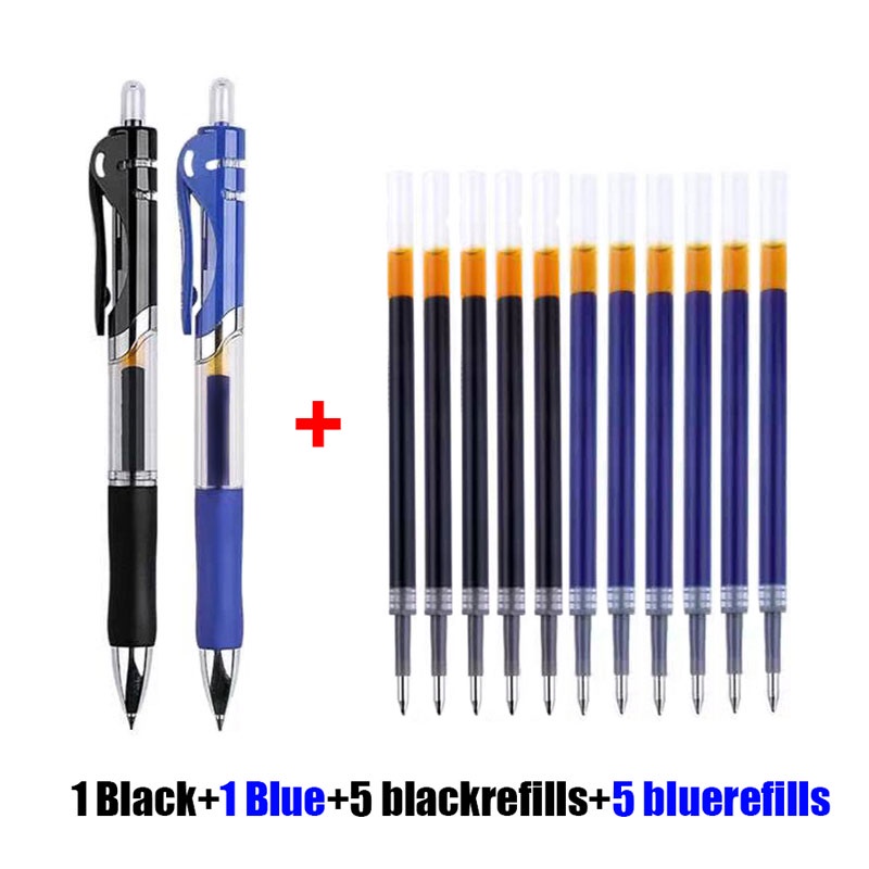 Set 2 Bút Bi Mực Đen/Đỏ/Xanh Kích Thước 0.5Mm Có Thể Thay Thế Tiện Dụng