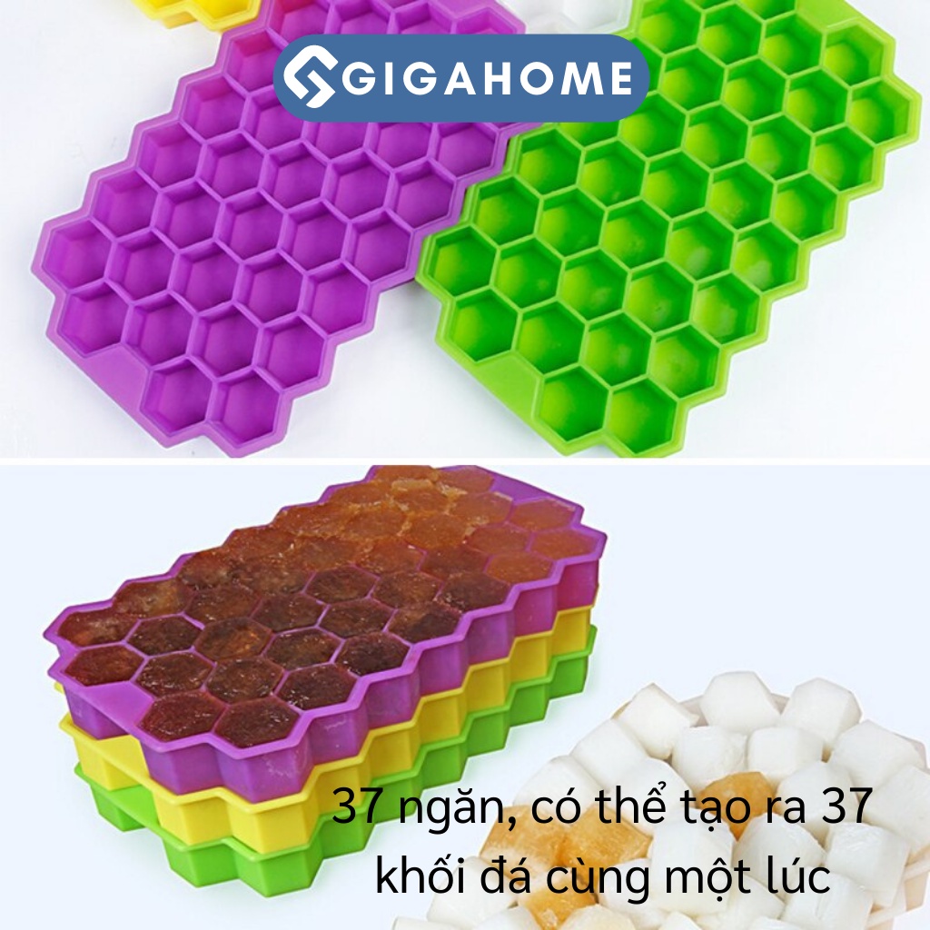 Khay Silicone Làm Đá, Thạch Rau Câu Kèm Nắp Đậy GIGAHOME Hình Tổ Ong 9365