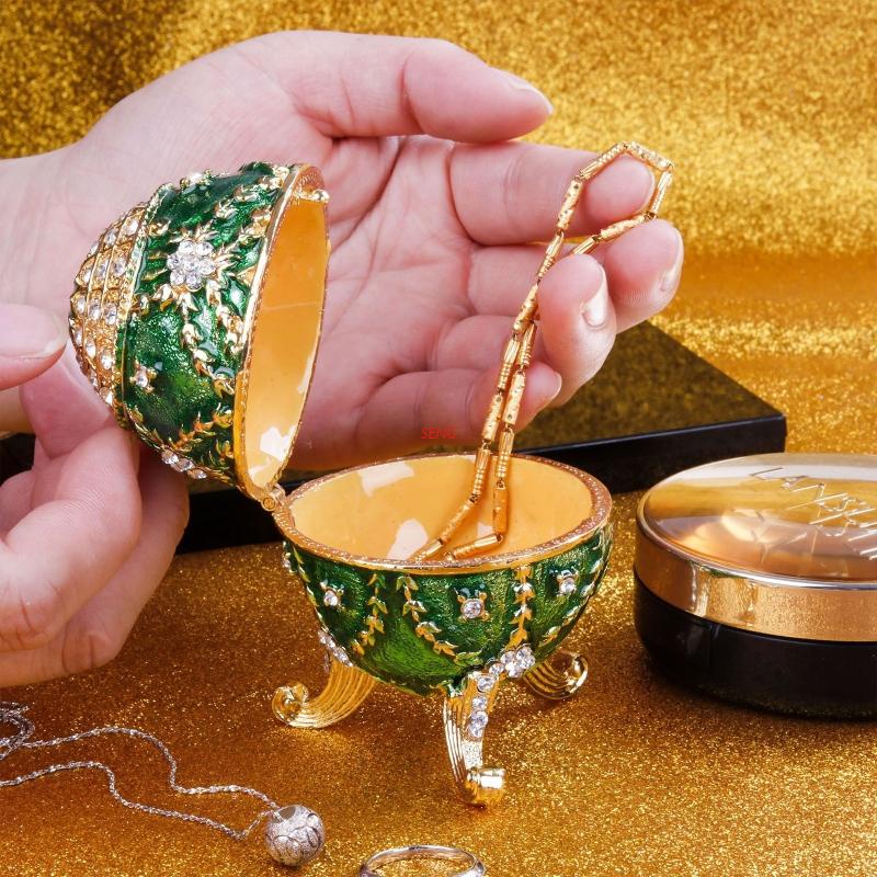 Hộp Đựng Trang Sức Kim Loại Tráng Men Thủ Công Hình Quả Trứng Cổ Điển Trang Trí Nhà Cửa