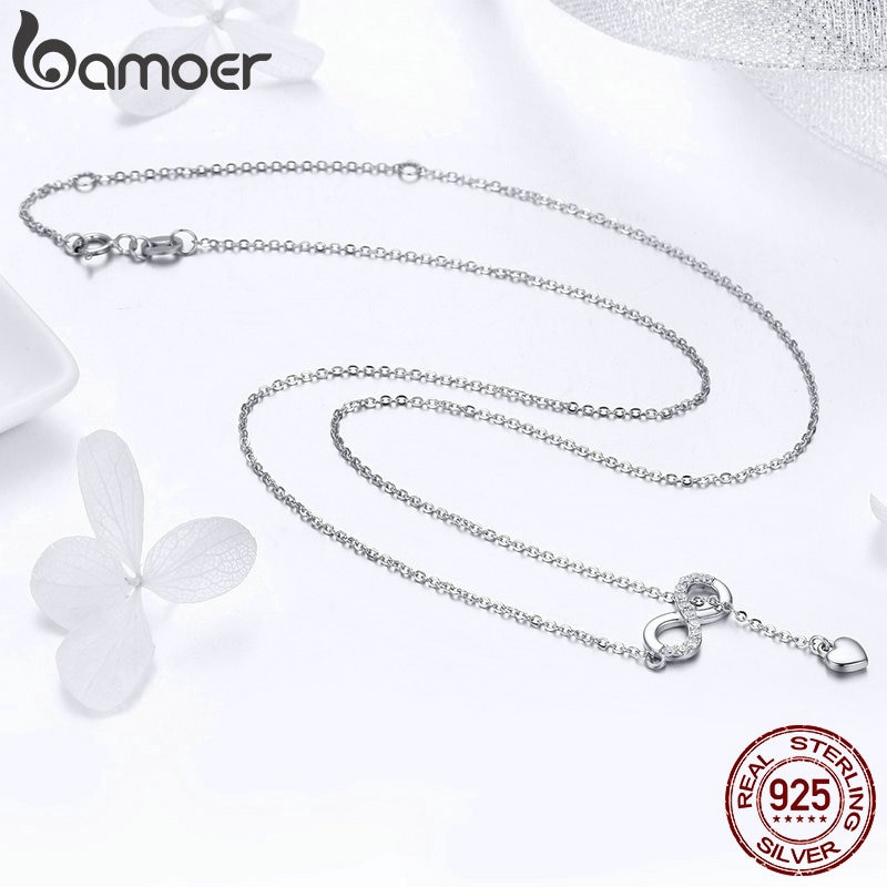 Dây chuyền BAMOER bạc 925 100% mặt hình vô cực tình yêu vĩnh cửu dài 45cm có thể điều chỉnh cho nữ