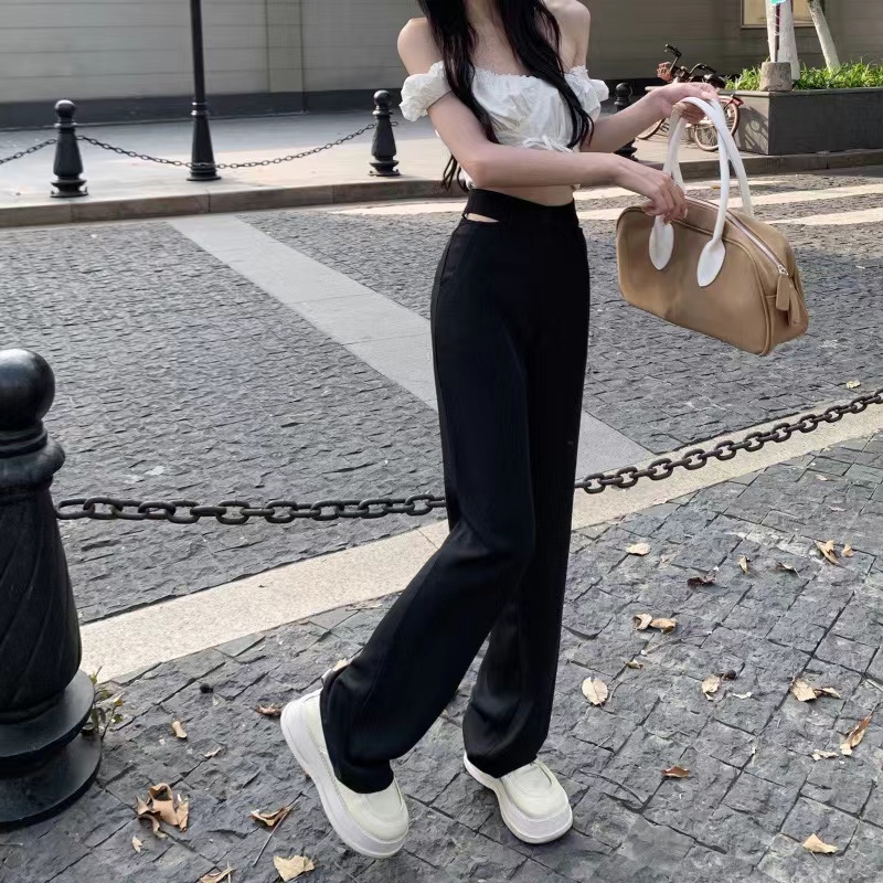 SUXI Quần ống rộng Màu Sắc Đơn Giản Phong Cách Vintage Cho Nữ