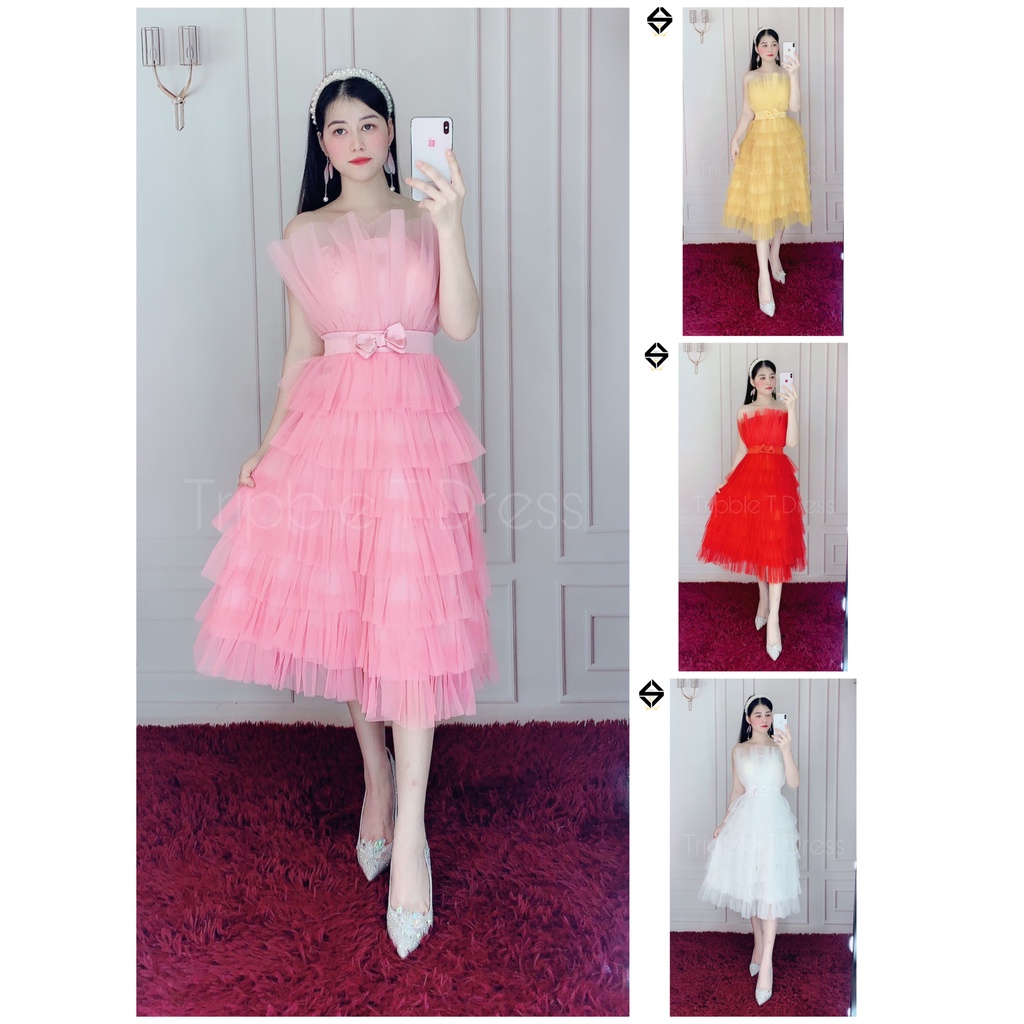 Đầm dự tiệc cúp ngực lưới xếp tầng rất xinh TRIPBLE T DRESS - size M/L (ảnh/video thật) MS318V