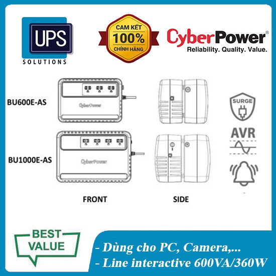 Bộ lưu điện CyberPower BU600E - 600VA/360W 👌CyberPower Chính hãng new 100%👌