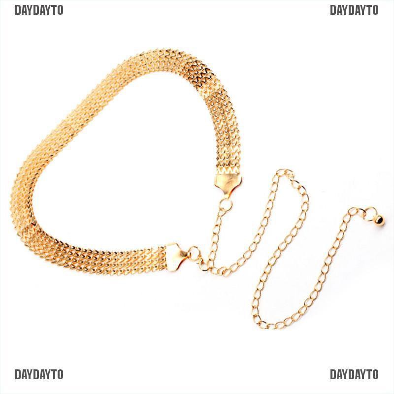 Thắt Lưng Dây Xích Kim Loại Gợn Sóng Màu Vàng Thời Trang