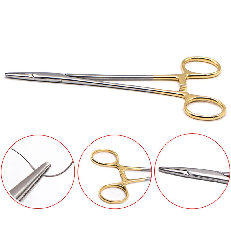 Kẹp gắp kim phẫu thuật chỉnh hình nha khoa 14cm màu vàng đồng