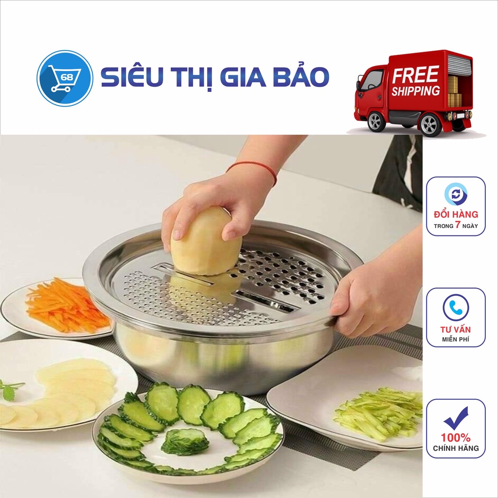 Rổ nạo rau củ kiêm rổ và chậu inox cao cấp đa năng,tiện lợi dùng nhà bếp