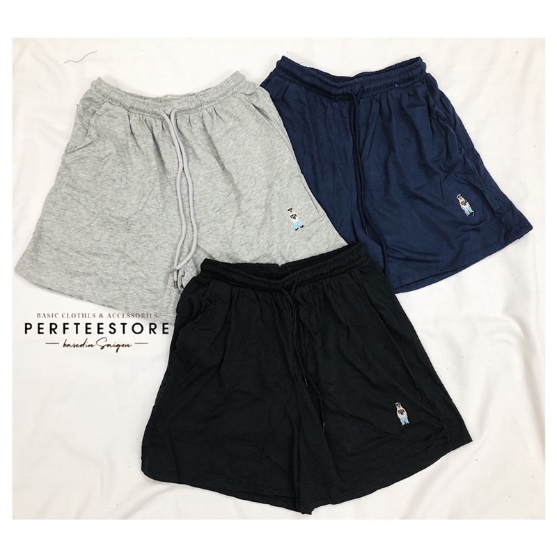 Quần short thun Gấu logo thêu chất thun cotton mềm mỏng mát dành cho nữ