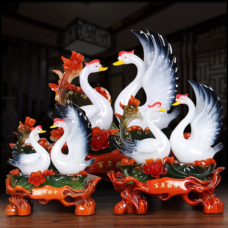 Tượng Cặp Đôi Thiên Nga Trắng Hạnh Phúc May Mắn, Quà Tặng Tân Gia Khai Trương, Trang Trí Kệ Tủ, Phòng Ngủ