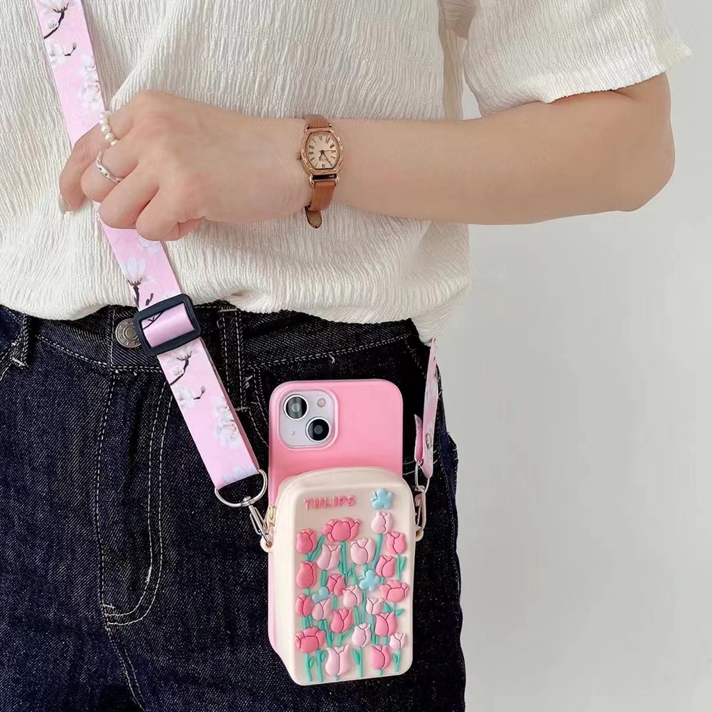 Ốp Điện Thoại Thiết Kế Ví Đựng Xu Hình Hoa Tulip Cho Samsung A03 A03S A12 A13 A22 A32 A33 A53 A73 M51 M52 M62 S22 Ultra