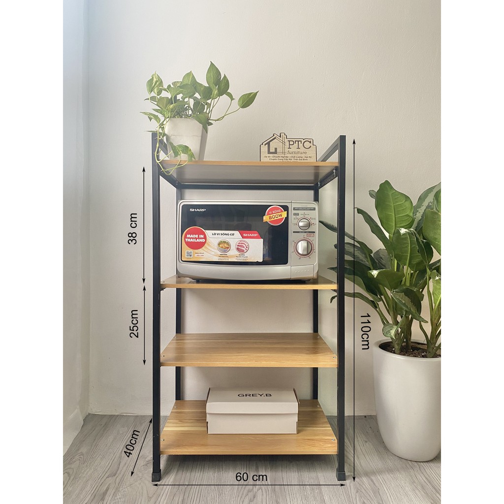 [ FREE SHIP ] Kệ Lò Vi Sóng 4 Tầng Gỗ MDF Chất Lượng Cao Chịu Tải Tốt Khung Sắt Sơn Tĩnh Điện Bảo Hành 12 Tháng