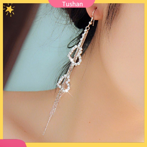 Đôi khuyên tai dài hình trái tim đính đá thời trang cho nữ