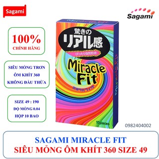 [BAO CAO SU SAGAMI] Bao cao su siêu mỏng siêu ôm khít 360 size nhỏ 49mm Sagami MIRACLE FIT hộp 10 chiếc