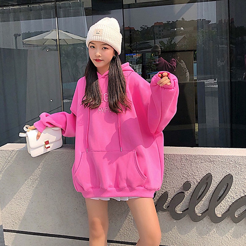 Áo hoodie nhung dày dáng rộng phong cách Hàn Quốc thời trang thu đông 2021 dành cho nữ