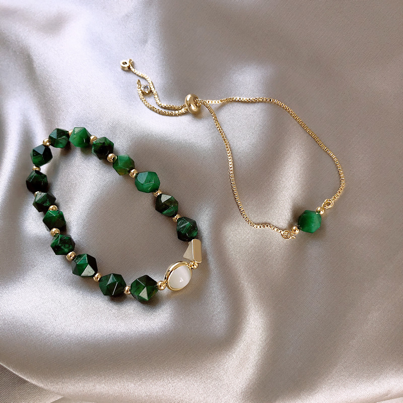 OIMG  Set 2 Vòng Tay Hạt Đá Xanh Lục Quý Phái Có Thể Điều Chỉnh Kích Cỡ