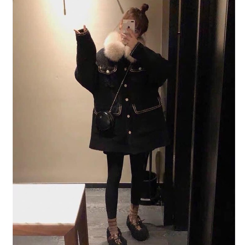 Áo Khoác Dạ Cổ Lông Viền Nhũ | BigBuy360 - bigbuy360.vn