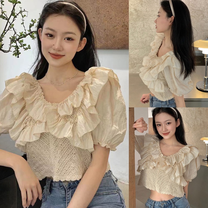 Áo Kiểu Chiffon Tay Phồng Cổ Chữ V Thời Trang Mùa Hè Cho Nữ