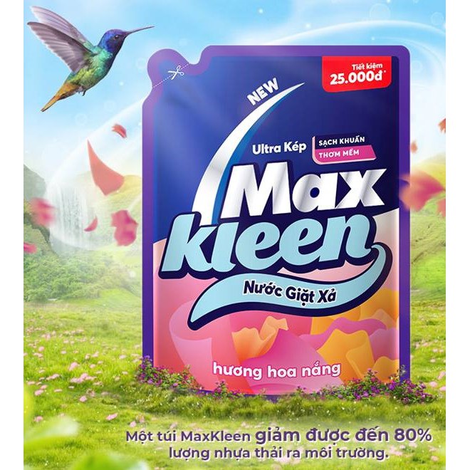 Nước giặt xả MaxKleen sạch khuẩn thơm mềm túi 2,4kg