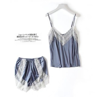 (Gom order) Bộ ngủ 2 dây lụa pha ren