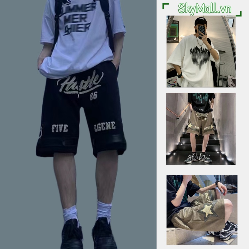 Quần Short Denim Ống Rộng In Chữ Thời Trang Hip Hop Dành Cho Nam Và Nữ