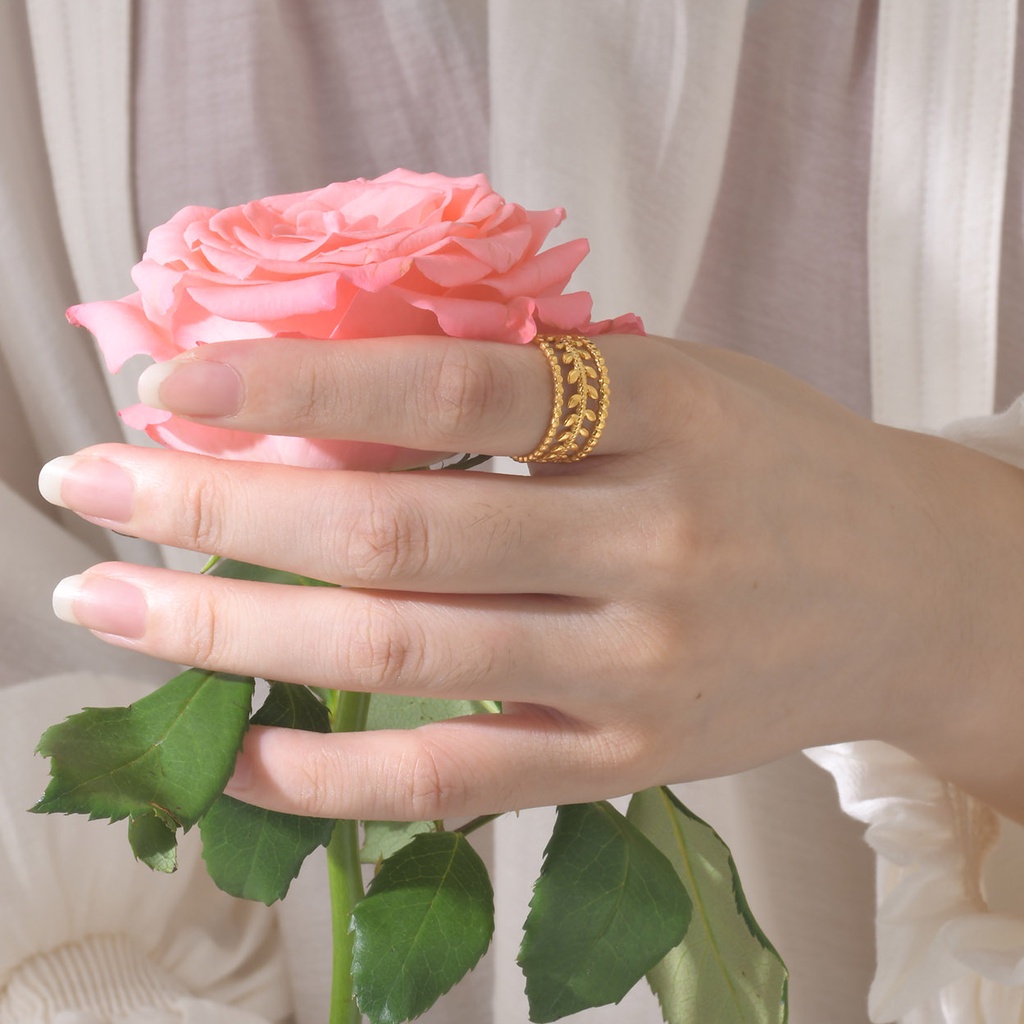 Nhẫn Hở Hình Chiếc Lá Màu Vàng Bằng Thép Không Gỉ Thời Trang Cho Nữ