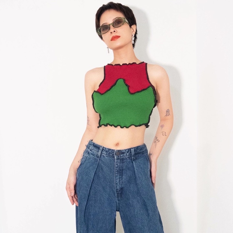 Áo thun Crop Herinyour phối 2 màu độc lạ