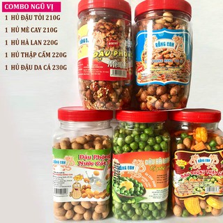 Combo 5 Hủ Ngũ Vị: Đậu Phộng Tỏi + Hà Lan Phô Mai + Đậu Mè Cay + Đậu Da Cá + Đậu Thập Cẩm