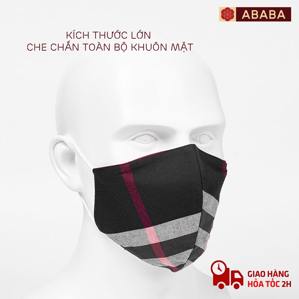 Khẩu trang vải cotton nam nữ ABABA, vải kháng khuẩn, kích thước rộng che hết khuôn mặt - ABA-KT
