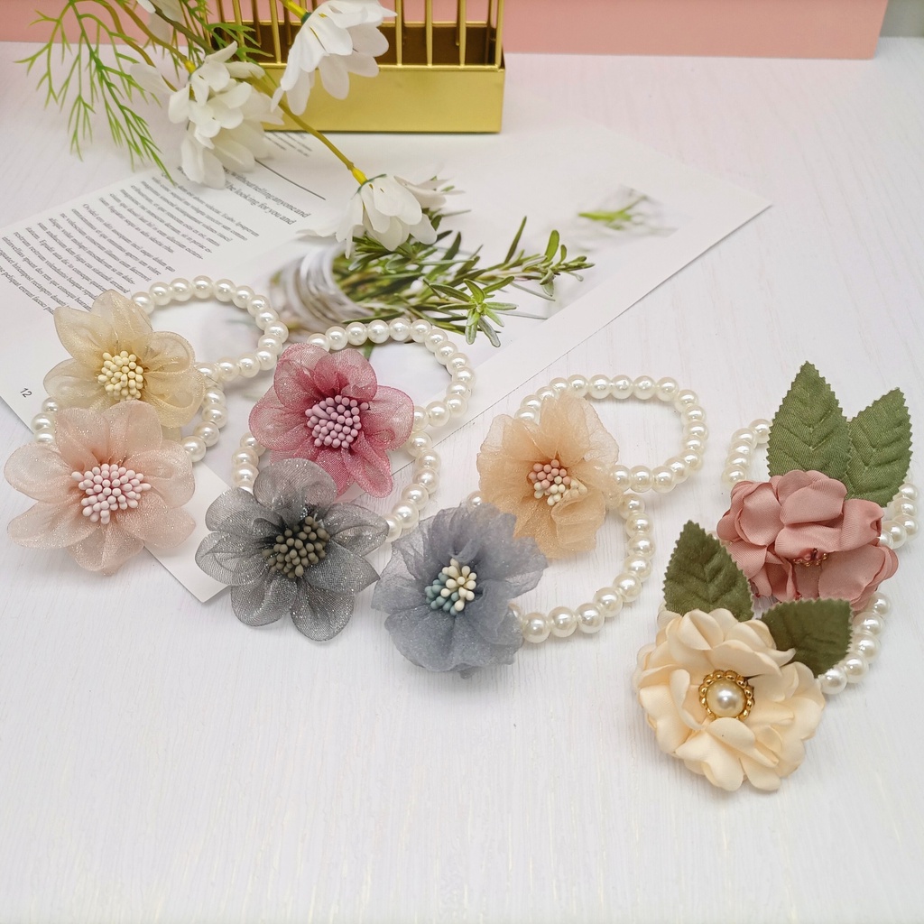 Cột tóc hạt châu đính hoa vải handmade thời trang nữ tính hàn quốc CT02