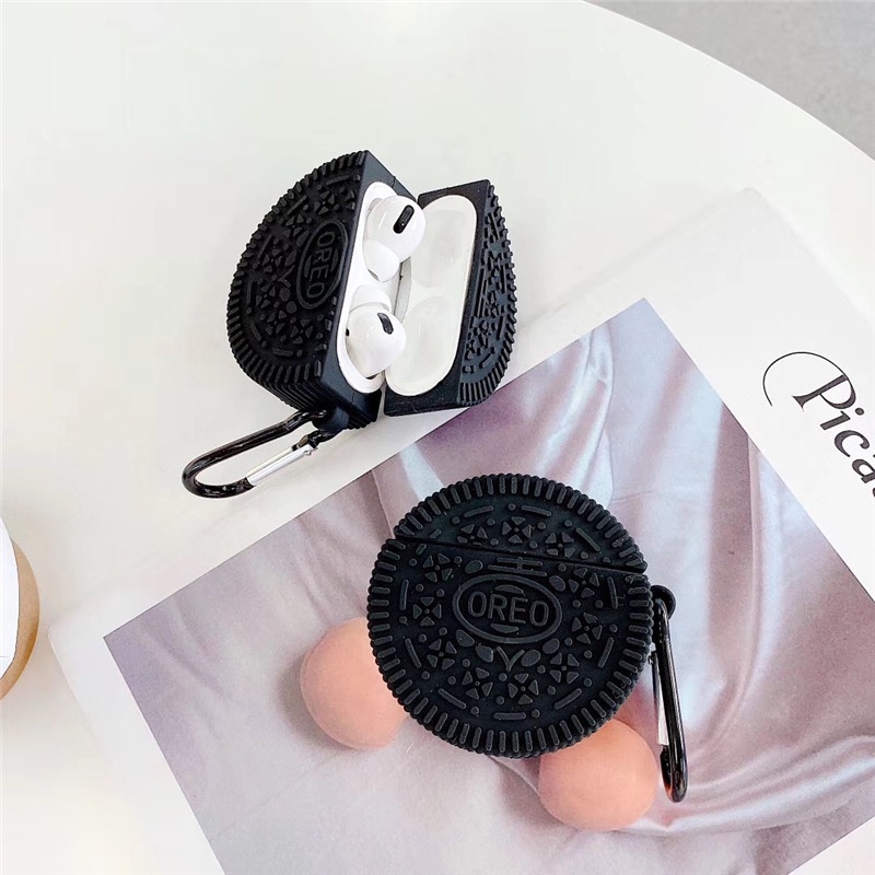 Vỏ Bảo Vệ Hộp Sạc Tai Nghe Airpods3 Airpods 1 2 3 Pro i12 i13 Inpods 12 i10 i11 i9s Bằng Silicon Mềm Chống Sốc Hình Bánh Quy Đen Dễ Thương