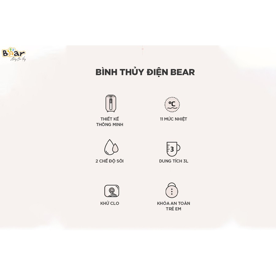 Bình đun nước khử Clo kèm bình thủy giữ nhiệt Bear ZDH-H30B1 - đun siêu tốc - BH 18 THÁNG