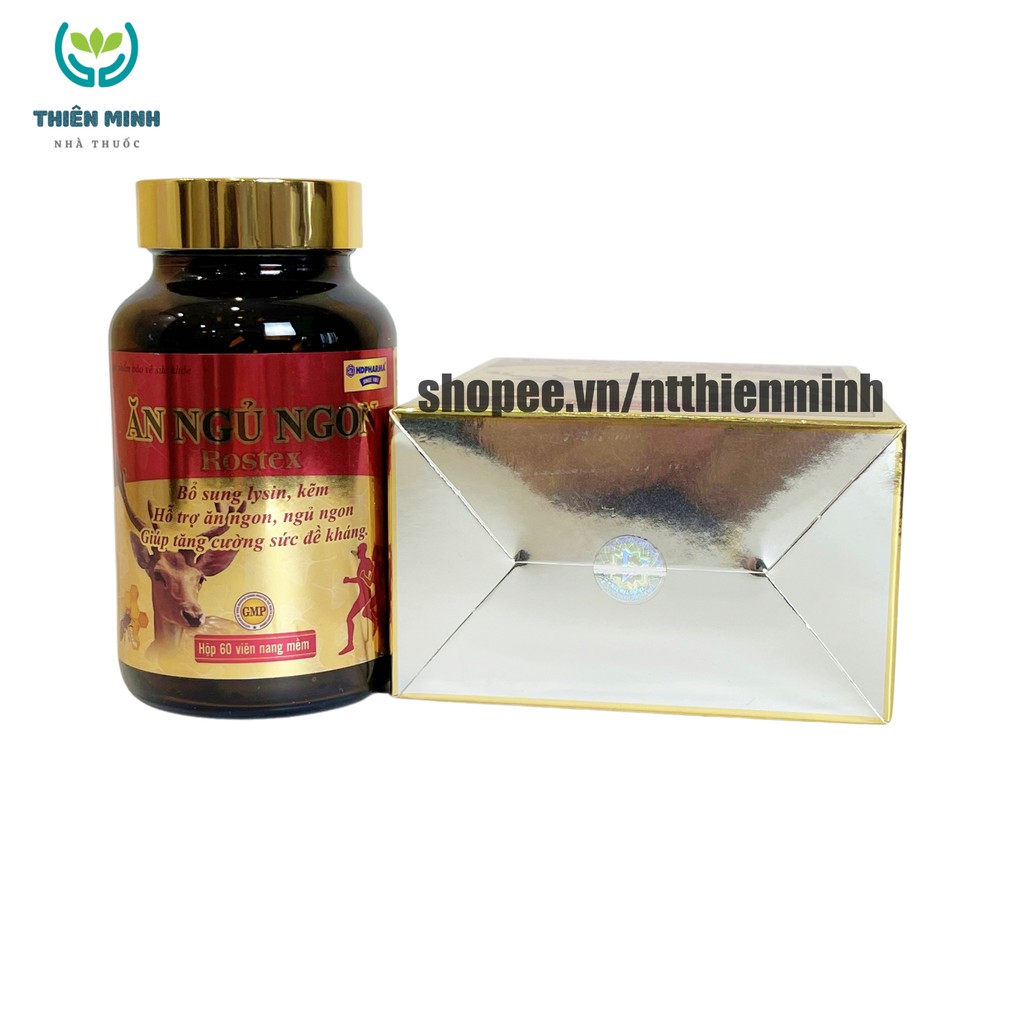 Viên Ăn Ngủ Ngon Rostex bổ sung omega 3, lysin, kẽm loại bỏ mất ngủ, căng thẳng, stress - Chai 60 viên