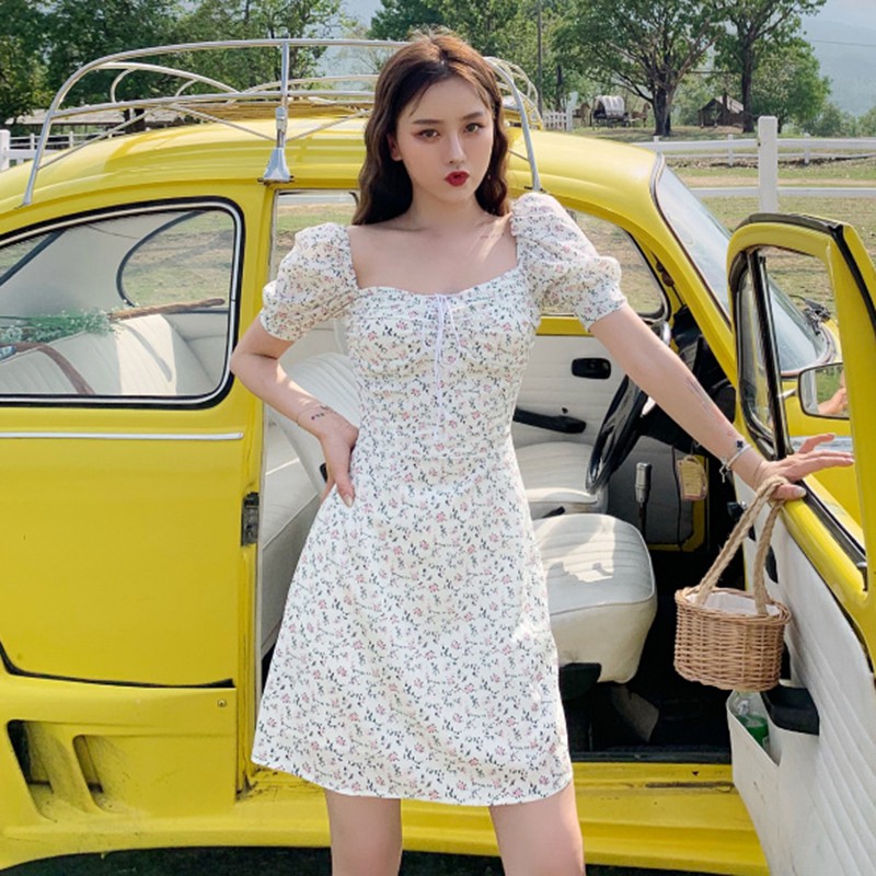 Đầm hoa nhí cổ vuông retro Hàn quốc cực xinh J0086